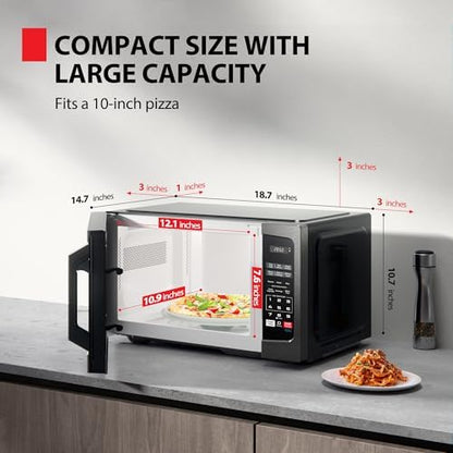 TOSHIBA ML-EM09PA(BS) Small Microwave Oven with 6 Auto Menus, Mute Function & Child Lock, LED Lighting, Perfect for Apartment, 0.9 Cu Ft, 10.6 Inch Removable Turntable, 900W, Black Stainless Steel