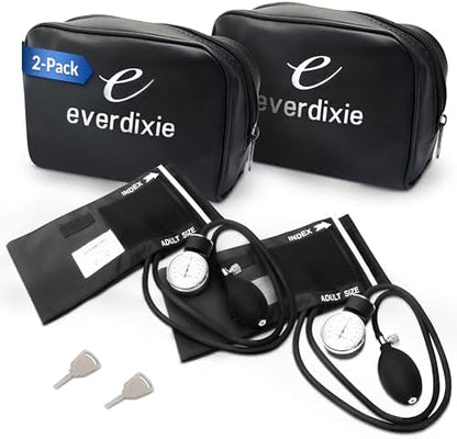 Deluxe Aneroid Sphygmomanometer Blood Pressure Monitor Set – 2-Pack – Adult Cuff, Carrying Case & Calibration Tool – High Contrast Dial for Accurate Readings – Portable & Durable Design – Black