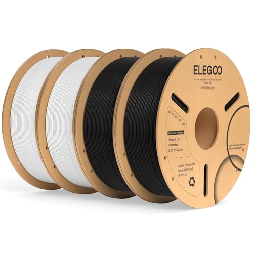 ELEGOO PLA Plus Filament 1.75mm Black & White 4KG, PLA+ Tougher and Stronger 3D Printer Filament Dimensional Accuracy +/- 0.02mm, 4 Pack 1kg Spool(2.2lbs) Fits for Most FDM 3D Printers