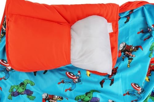 Jay Franco Toddler Nap Mat with Built-in Pillow and Blanket - Soft 46 x 20-inch Microfiber Kids Sleeping Bag for School or Sleepover, Blue - Marvel Comics