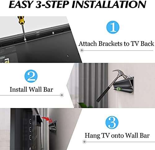 No Stud TV Wall Mount, Drywall Studless TV Hanger No Damage, No Drill, Non Screws, Dry Wall Flat Screen TVs Easy Install Bar Bracket fits VESA 12-55 inch TVs up to 99 lbs, Include Hardware Levels