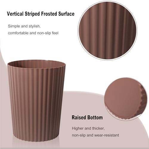 JiatuA Small Trash Can Plastic Wastebasket Round Garbage Container Bin for Bathroom, Kitchen, Bedroom, Home Office, College Dorm, Brown