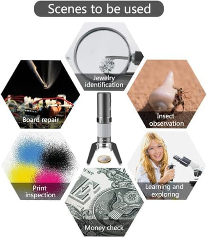 WiFi USB Digital Handheld Microscope, 50 to 1000x Wireless Magnification Endoscope 4K 3840x2160P Camera 8 LEDs with Metal Stand for iPhone iPad Android Mac Windows Linux Chrome