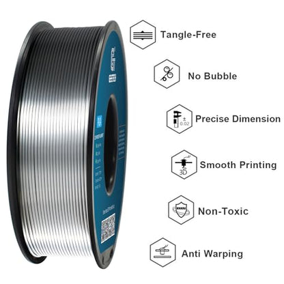 Geeetech Silk PLA Filament 1.75mm for 3D Printer, Metal-Like Shiny Consumable 1kg (2.2lbs) 1 Spool, Dimensional Accuracy +/- 0.02 mm,Metallic Silver