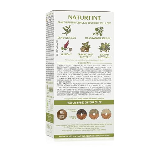 Naturtint 8C Copper Blonde Permanent Hair Color (Pack of 6), Ammonia Free, Vegan, Cruelty Free, up to 100% Gray Coverage, Long Lasting Results (Packaging may vary)