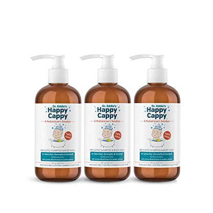 Happy Cappy Dr. Eddie’s Medicated Shampoo and Body Wash- Baby Dandruff Shampoo, Helps Cradle Cap and Seborrheic Dermatitis, Reduces Redness, Dermatologist Tested, Fragrance-Free- 8 Fl Oz (Pack of 3)