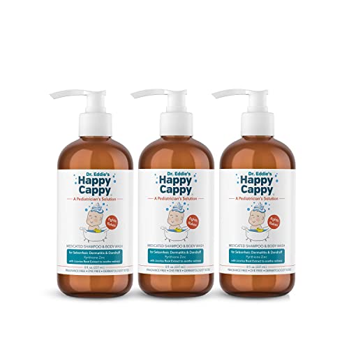 Happy Cappy Dr. Eddie’s Medicated Shampoo and Body Wash- Baby Dandruff Shampoo, Helps Cradle Cap and Seborrheic Dermatitis, Reduces Redness, Dermatologist Tested, Fragrance-Free- 8 Fl Oz (Pack of 3)