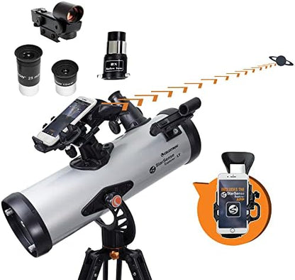 Celestron 22452 StarSense Explore LT114AZ Newtonian Reflector Telescope with Smartphone App-Enabled Technology - Includes Two Eyepieces, 2X Barlow Lens, Phone Dock and Height-Adjustable Tripod, Black