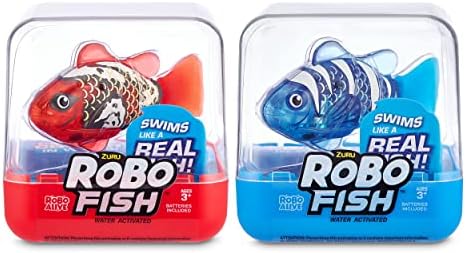 Robo Alive Robo Fish Series 2 (Red + Blue 2 Pack) by ZURU Robotic Swimming Fish Water Activated, Changes Color, Comes with Batteries, Amazon Exclusive - Red + Blue (2 Pack),Multi,7165G