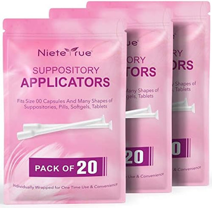 (60 Counts) Nieteyrue Suppository Applicator for Women Fit to Size 00 Cap-sules Soft Tip Auxiliary Tool for Pills Feminine Care Tablet Applicators Individually Wrapped
