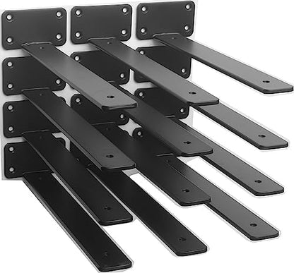 12 Pack - 10 inch Black Hidden L Shelf Bracket (1/5 Inch Thicked) Iron Floating Shelf Brackets Rustic Industrial Metal Brackets for Shelf Support