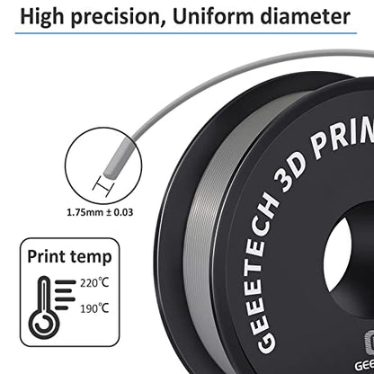 Geeetech Silver Filament, PLA Filament 1.75mm 1kg Spool (2.2lbs), Dimensional Accuracy +/- 0.02mm, 3D Printing Filament Fit Most FDM Printer, New Silver