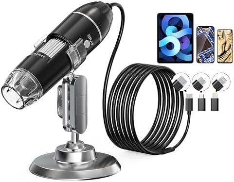 USB Digital Microscope, 50x-1600x Magnification Handheld, 1440P HD 8 LED Lights, Portable Pocket, Compatible with iOS and Android Devices, 2MP Magnifier Microscopes Camera (321P with Stand)