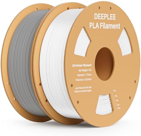 DEEPLEE PLA 1.75mm 3D Printer Filament, Dimensional Accuracy +/- 0.02mm, Neatly Wound, No Clogging, Vacuum Package, Fits for Most FDM 3D Printers, 2 Pack 1kg White & Gray