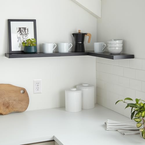 BAYKA Floating Shelves for Wall, Wall Mounted Rustic Wood Shelves for Bathroom, Bedroom, Living Room, Kitchen, Hanging Shelf for Books/Storage/Room Decor with 22lbs Capacity (Black, Set of 3, 15.7in)
