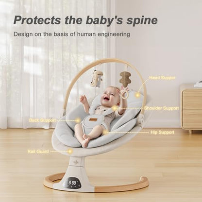 Baby Swings for Infants, Monamii Baby Swing, Bluetooth Infant Swing with Music Speaker, 5 Speeds and Remote Control, Indoor & Outdoor Use (Beige)