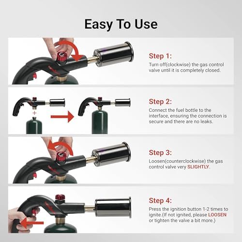 Powerful Propane Torch, Kitchen Cooking Torch, Culinary Torch Lighter, Adjustable Blow Torch for Sous Vide Searing Steak, BBQ, Grill, Campfire Charcoal Starter (Propane Tank Not Included)