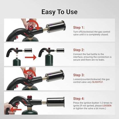 Powerful Propane Torch, Kitchen Cooking Torch, Culinary Torch Lighter, Adjustable Blow Torch for Sous Vide Searing Steak, BBQ, Grill, Campfire Charcoal Starter (Propane Tank Not Included)