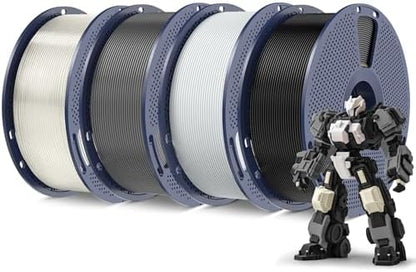 SUNLU 4KG PLA Plus 3D Printer Filament PLA+ 1.75mm, Neatly Wound PLA Filament Bundle, PLA+ Filament for Most FDM 3D Printer, 1 kg Spool, 4 Packs, Black+White+Grey+Transparent
