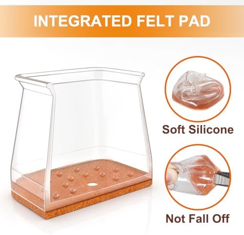 24 Pcs Chair Leg Floor Protectors for Hardwood Floors Square Silicone Covers to Protect Wood Tile Floors Felt Pads Furniture Leg Caps Non-Slip Reduce Noise (Fit:1-1/16" to 1-5/8")