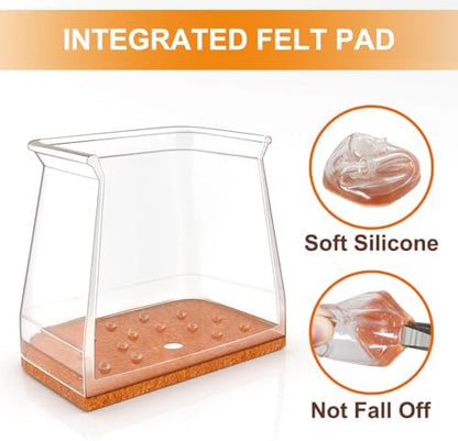 24 Pcs Chair Leg Floor Protectors for Hardwood Floors Square Silicone Covers to Protect Wood Tile Floors Felt Pads Furniture Leg Caps Non-Slip Reduce Noise (Fit:1-1/16" to 1-5/8")