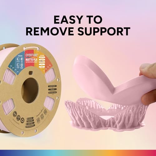 OVERTURE Matte PLA 3D Printer Filament 1.75mm, Matt Surface & Low Warping Filament 1kg Spool (2.2 lbs), Accuracy +/- 0.02 mm, Fit Most FDM Printers (Matte Baby Pink)