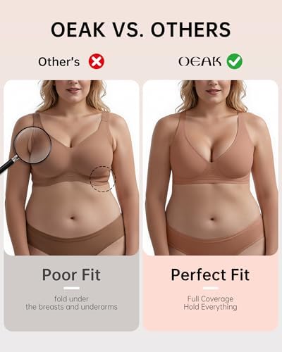 OEAK Womens Deep V Bras Wireless Comfortable Bra Supportive No Underwire Bras Tshirt Push Up Bralettes Plunge Seamless Bra