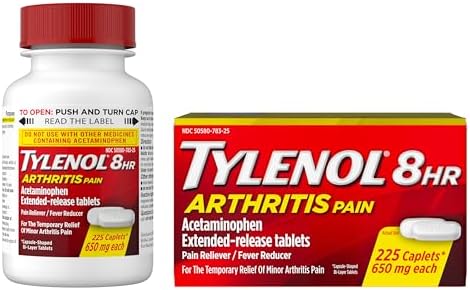 Tylenol Acetaminophen 650mg Extended Release Caplets, 8 Hour Arthritis Pain Relief, Joint Pain Reliever, Fever Reducer, Fast & Long-Lasting Relief, Oral Medicine for Minor Aches, 225 Count