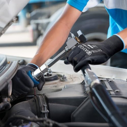 KAYGO Safety Work Gloves PU Coated,12 Pairs KG11PB Seamless Knit Glove for Men and Women, with Smooth Grip on Palm and Fingers, Ideal for General Duty Work (Large, Black)