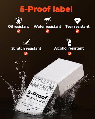 MUNBYN 4"x6" Direct Thermal Shipping Labels, Durable Waterproof, Oil-Proof, Scratch-Proof, Alcohol-Resistant, Tear-Resistant Label Paper for Thermal Printers, Packages, 380 Sheets/Fanfold