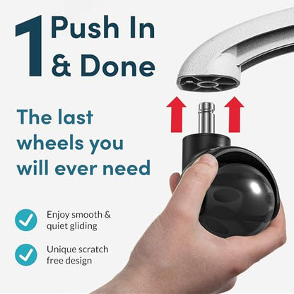 Lifelong Office Chair Wheels Rubber Replacement- 2 Inch Heavy Duty Rolling Chairs Casters for Hardwood Floors and Carpet, Set of 5, Desk Chair Wheels to Replace Office Chairs Mats- Universal