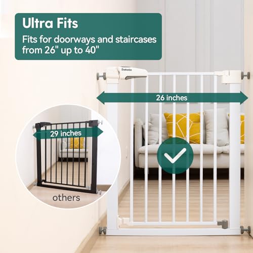 Babelio Baby Gate for Doorways and Stairs, 26''-40'' Auto Close Dog/Puppy Gate, Easy Install, Pressure Mounted, No Drilling, fits for Narrow and Wide Doorways, Safety Gate Door for Child and Pets