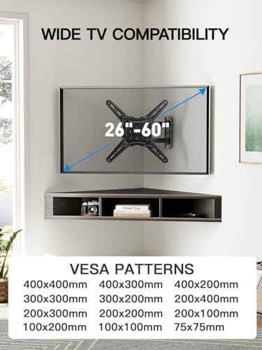 Pipishell Full Motion TV Wall Mount for 26-60 inch Flat or Curved TVs up to 77 lbs, TV Bracket Wall Mount with Articulating Arms, Extension, Tilt, Swivel, Leveling, Max VESA 400x400mm, PIMF7