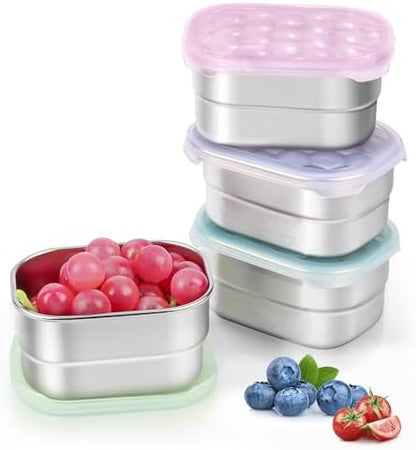 8oz Small (1 CUP) Stainless Steel Snack Containers for Kids and Toddlers (Ages 1-3) | Easy Open Leak Proof Food Containers with Silicone Lids - Perfect Metal Lunch Box for Daycare and School