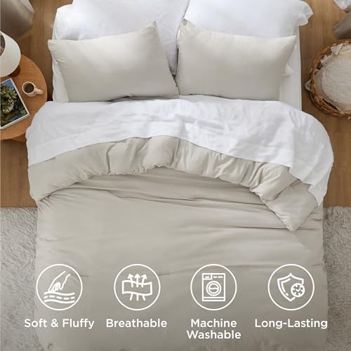 Bedsure King Size Comforter Set, Beige Soft Prewashed Bedding for All Seasons, 3 Pieces GentleSoft™ Warm Down Alternative Bed Set, 1 Lightweight Comforter (104"x90") and 2 Pillowcases (20"x36")