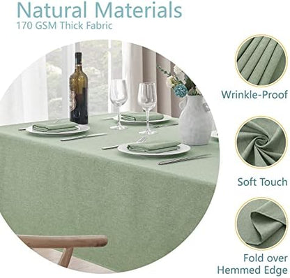 Rectangle Tablecloth Linen Textured Waterproof & Stain Resistant Table Cloth Wrinkle Free Decorative Fabric Farmhouse Table Cover for Dining/Party/Buffet/Wedding, 60 x 84 Inch, Sage Green