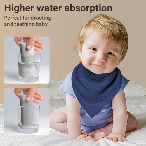 Muslin Baby Bibs,Soft Triangular Baby Bandana Drool Bibs for Baby Boy Girl,Solid Colors Bib for Drooling Teething