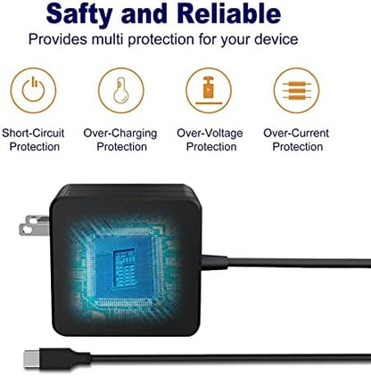 65W USB C Power Adapter, Fiattigear Type C Power PD Wall Fast Charger Compatible with Mac Book Pro, Dell Latitude, Lenovo, Huawei Matebook, HP Spectre, Acer Chromebook and Any Laptops or Smart Phones1