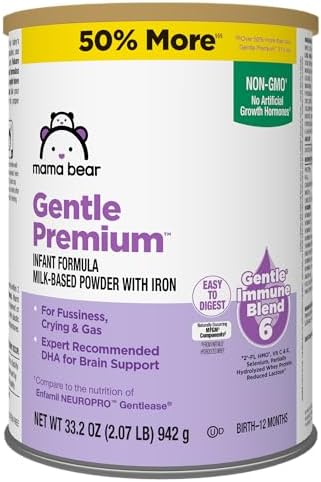 Amazon Brand - Mama Bear Gentle Premium Baby Formula Powder, DHA for Brain Support, Immune Blend 6, 2'FL HMO, For Fusiness, Crying & Gas, 33.2 Ounce (Pack of 1)