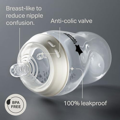 Tommee Tippee Natural Start Anti-Colic 9 oz BPA Free Baby Bottles, 0+ Months, Slow Flow Breast-Like Nipple, Self Sterilizing, Designed for Seamless Transition Between Bottle & Breast, Fiesta,Pack of 6