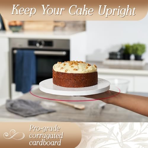 Cakebon Cake Boards - Sturdy 1/2 Thick Drums - 8 Inch Professional Fully Wrapped Edges White 3-Pack