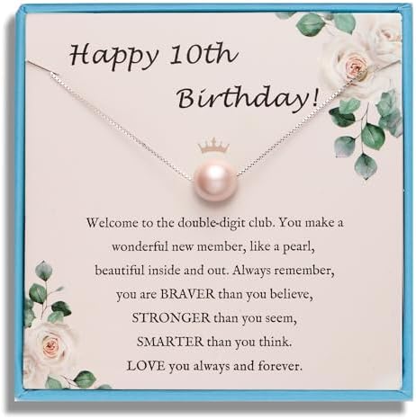 Sereney Birthday Gifts for Girls Women, Sterling Silver Pearl Necklace as 7 9 10 11 13 15 16 18 21 30 40 50 60 Year Old Birthday Gifts, Single Pearl Necklace as Bday Gifts for Friends