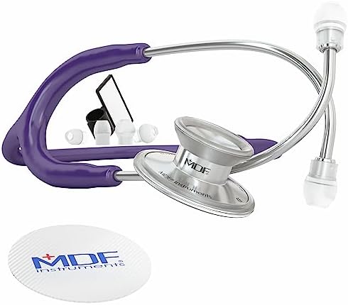 MDF Instruments, Acoustica Lightweight Stethoscope for Doctors, Nurses, Students, Home Health Use, Adult, Dual Head, Purple Tube, Silver Chestpiece-Headset, MDF747XP08