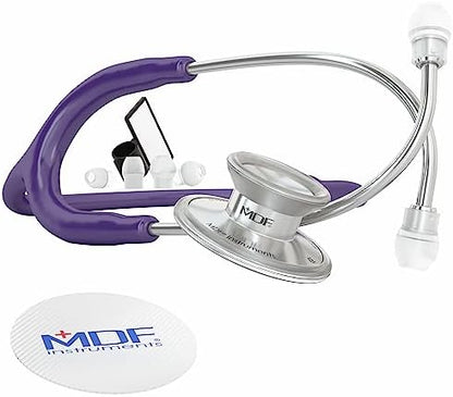MDF Instruments, Acoustica Lightweight Stethoscope for Doctors, Nurses, Students, Home Health Use, Adult, Dual Head, Purple Tube, Silver Chestpiece-Headset, MDF747XP08