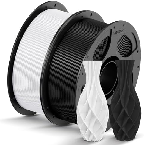 ANYCUBIC PLA Filament 1.75mm Bundle, 3D Printer PLA Filament 1.75mm Dimensional Accuracy +/- 0.02mm, 1KG Reusable Spool (2.2 lbs), 2KG Black+White