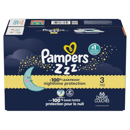 Pampers Overnight Diapers - Swaddlers Overnights - Size 3, 66 Count, Disposable Baby Diaper, Night Time Leak and Skin Protection