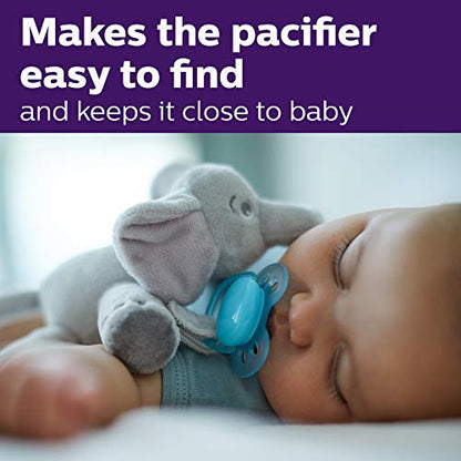 Philips AVENT Ultra Soft Snuggle Pacifier Holder with Detachable Pacifier, 0-6m, Elephant, SCF348/03