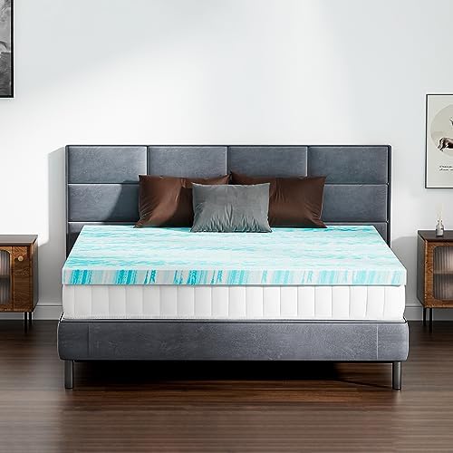 Memory Foam Mattress Topper Queen, 2 Inch Thick Gel Infused Bed Toppers for Queen Size Bed, Soft Mattress Pads for Sleeper Sofa, RV, Camper, CertiPUR-US Certified, Blue