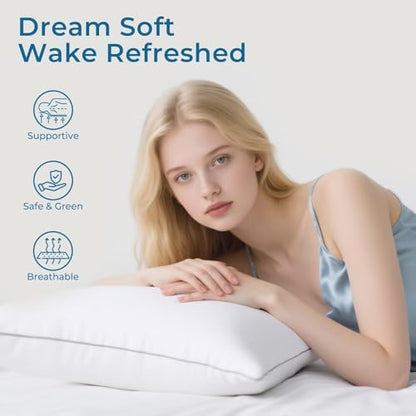 Sasttie Pillows Queen Size Set of 2, Bed Pillows for Side, Back, and Stomach Sleepers - Oeko-Tex Certified Down Alternative Plump Filling - Hotel Quality and Machine Washable, 2 Pack