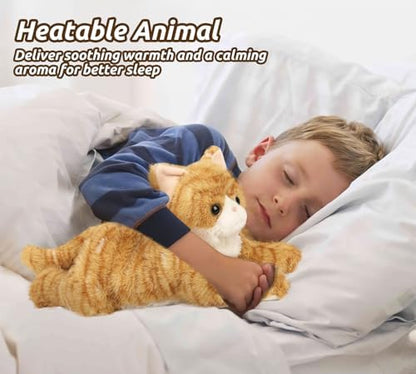 Orange Tabby Cat Stuffed Animals, Microwavable Stuffed Animal Adorable Fluffy Cat Plush for Warmth & Comfort, Heatable & Coolable Lavender Scent Cat Toys, Cute Soft Plushies Cat Gifts for Kids & Adult